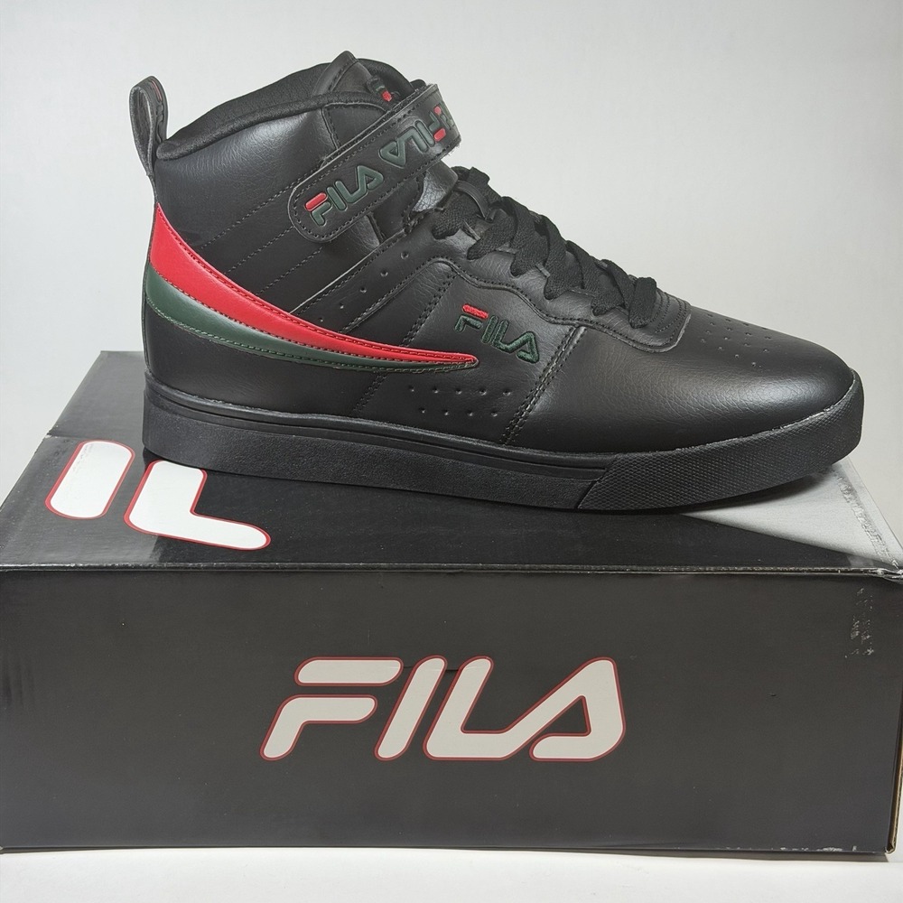 FILA Size-9.5 Vulc 13 Repeat Logo Men's Black Red Sneakers Lace Up Comfort
